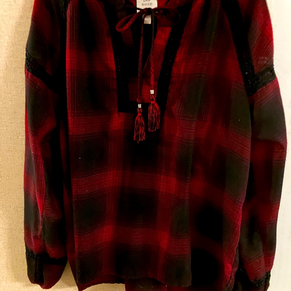 Pretty Boho Plaid Blouse by Knox Rose - Very Good Condition